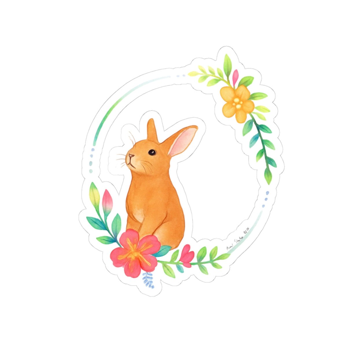 Cute Bunny Floral Kiss - Cut Stickers - Perfect for Spring Decor and Gifts - MoonShadow Creations