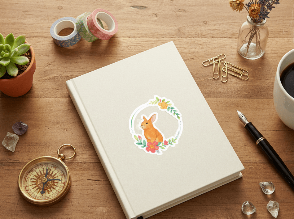 Cute Bunny Floral Kiss - Cut Stickers - Perfect for Spring Decor and Gifts - MoonShadow Creations