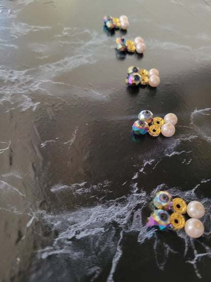 2 Bead Dangle Earrings (Pearl) Small