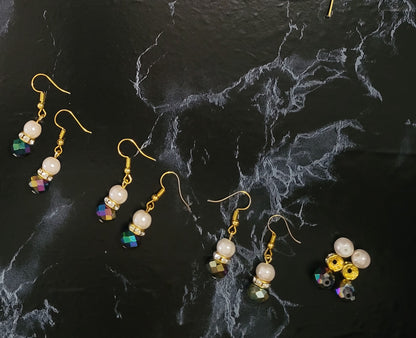 2 Bead Dangle Earrings (Pearl) Small