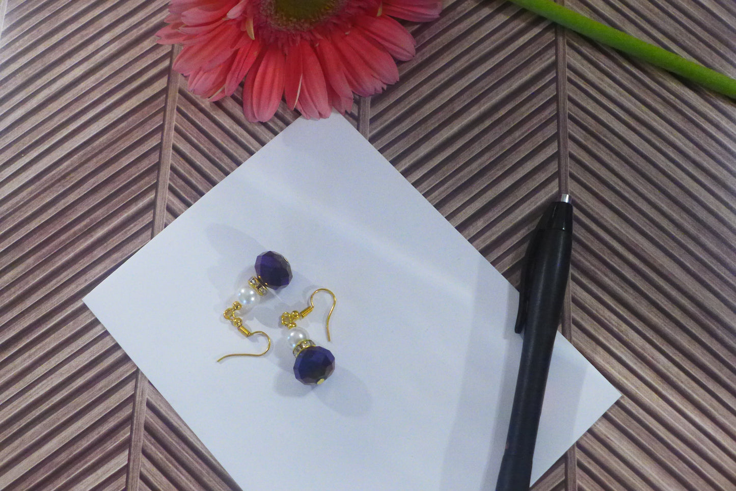 2 Bead Dangle Earrings (Pearl) Large