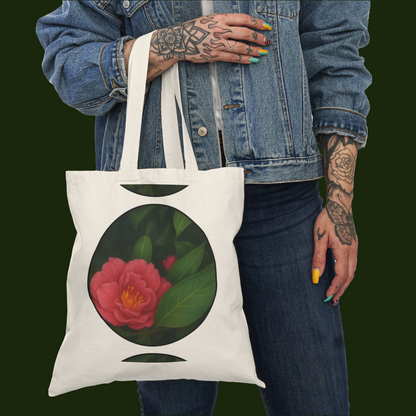 Floral Natural Tote Bag - Eco-Friendly Canvas Bag with Elegant Camellia Design