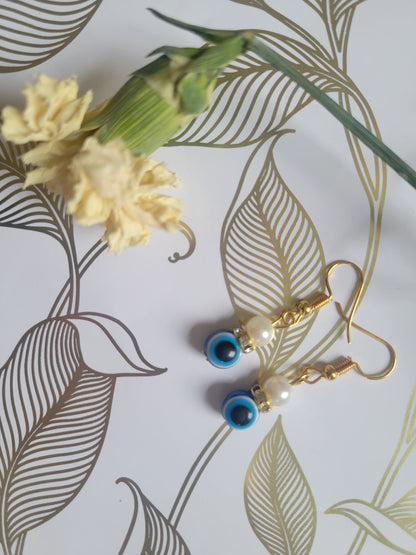 Evil Eye and Pearl Earrings