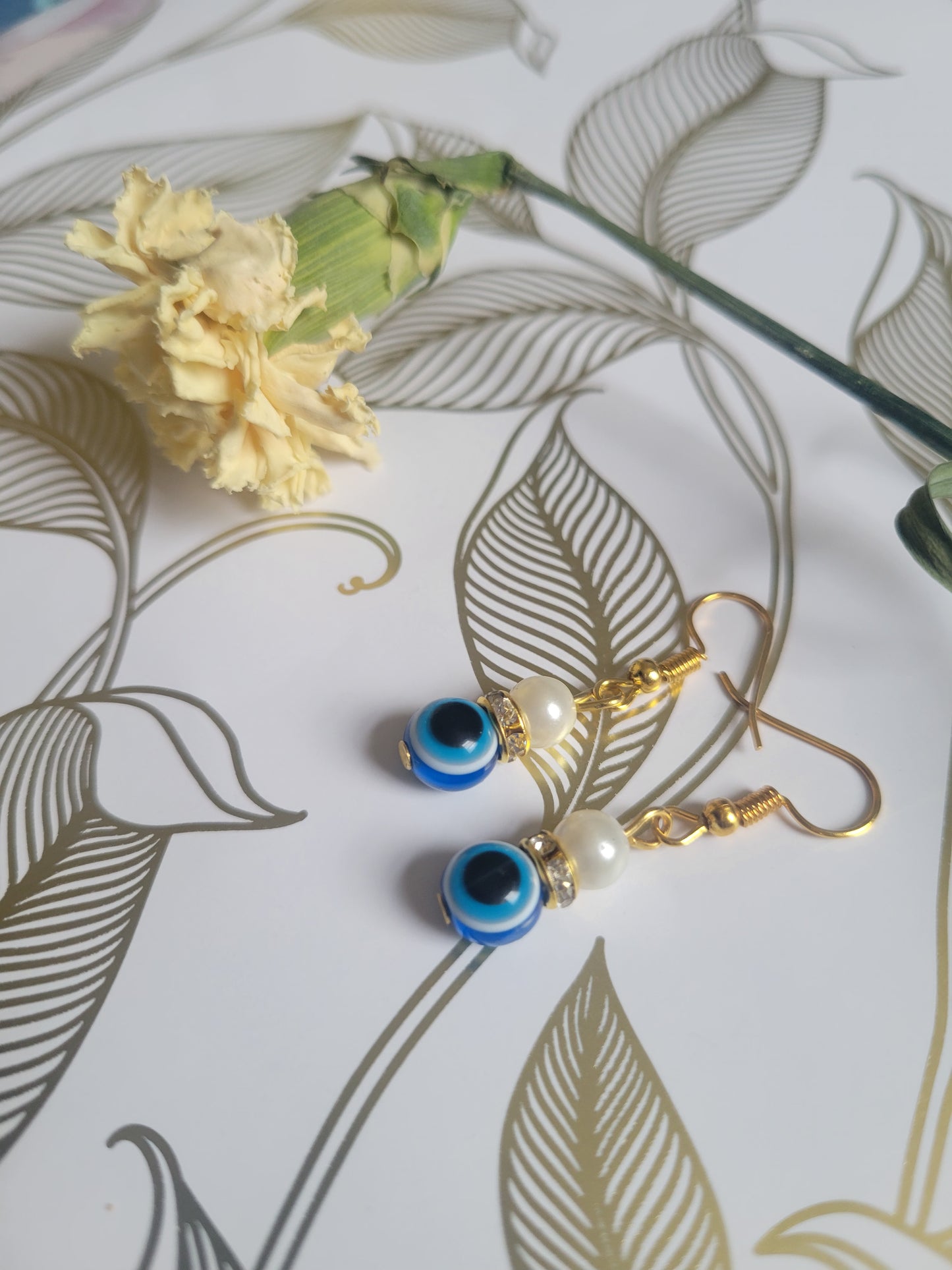 Evil Eye and Pearl Earrings